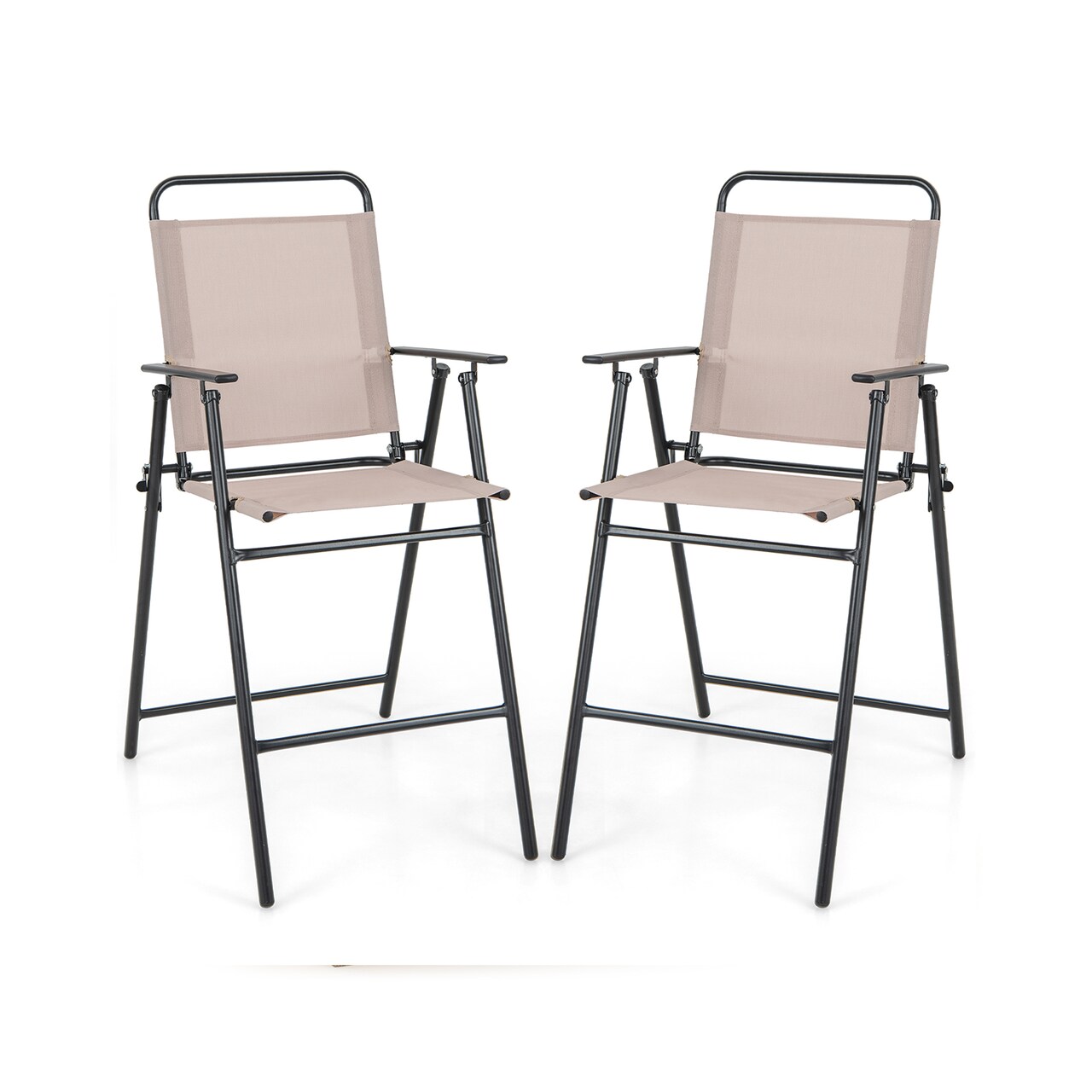 Outdoor Folding Bar Stool Beige Breathable Mesh Fabric Compact Storage